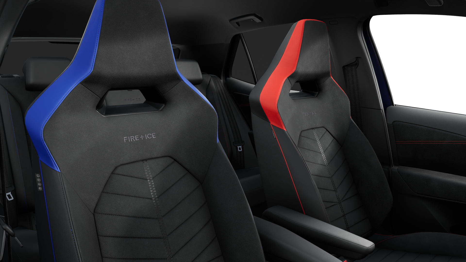 Tapicerka On Fire Red kierowcy i Keep Cool Blue pasażera